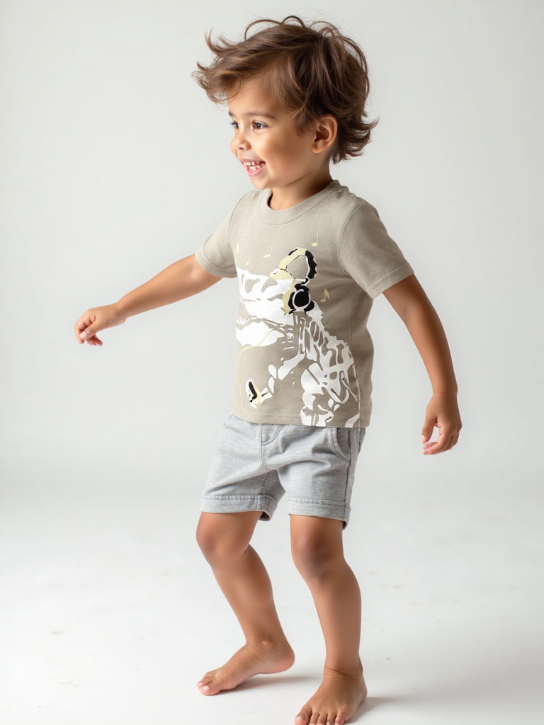 Blue Dino Music Tee for Boys  Soft Cotton Shirt  Ages 3-7