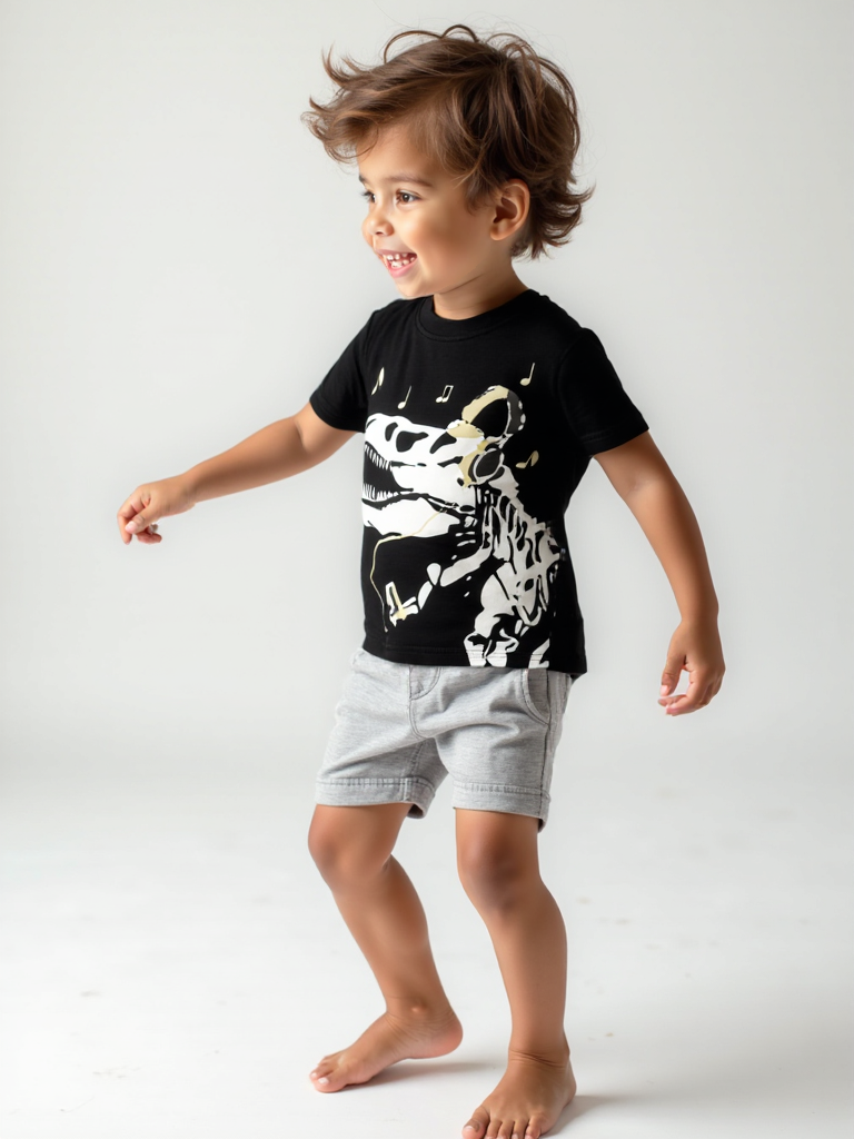 Boys’ Black Dino Graphic T-Shirt – Short Sleeve Summer Tee