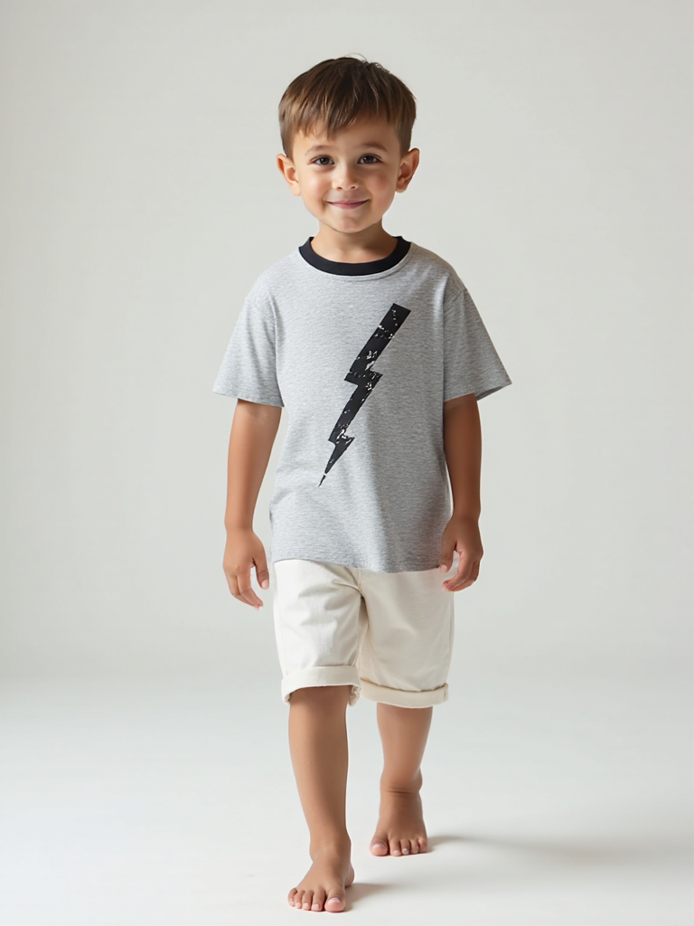 Boys’ Heather Grey Lightning Bolt T-Shirt – Graphic Short Sleeve Tee
