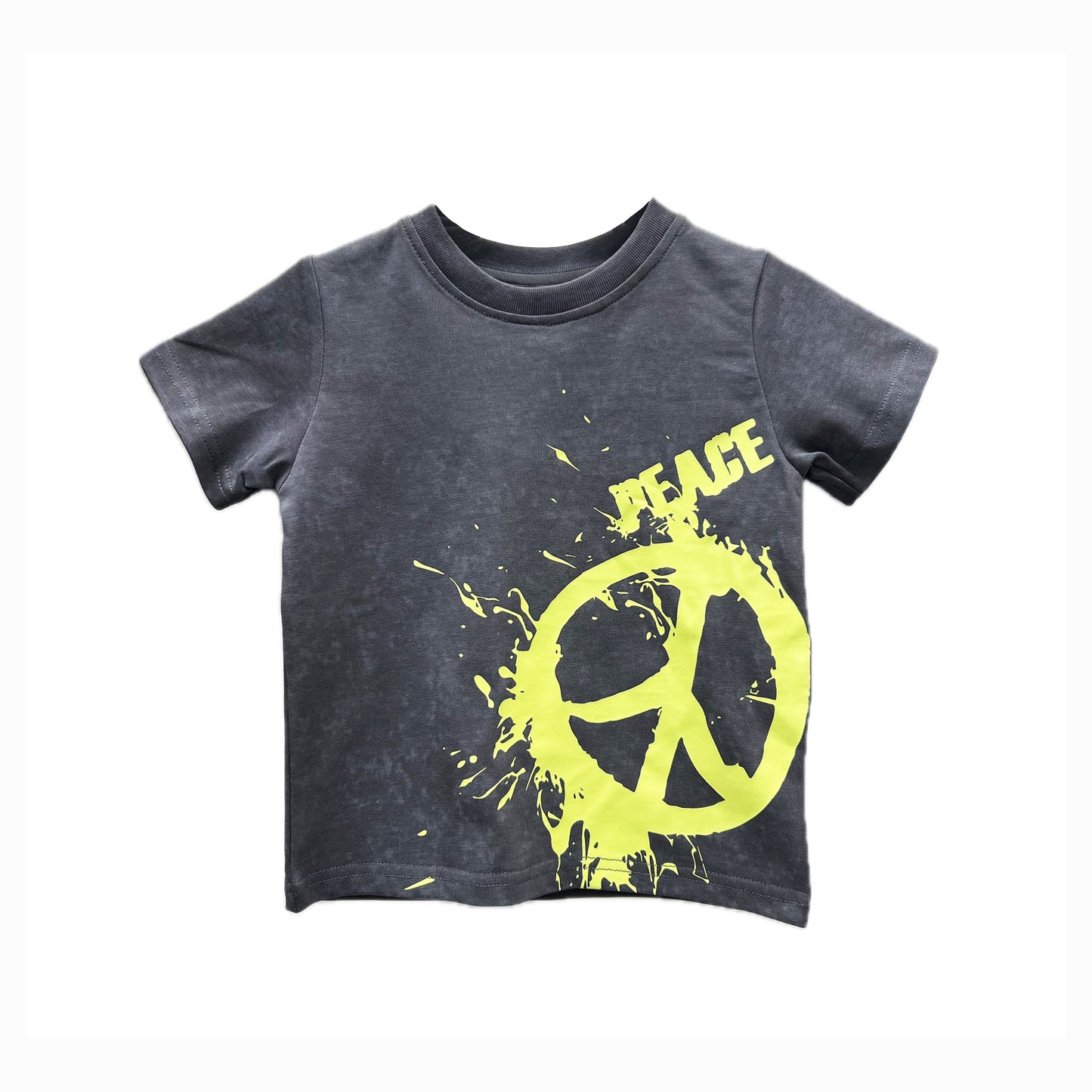 Acid wash boys tee with splash peace graphic – summer kidswear