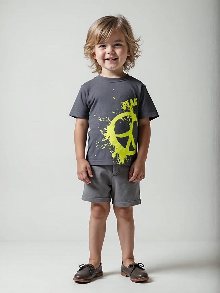 Acid wash boys tee with splash peace graphic – summer kidswear