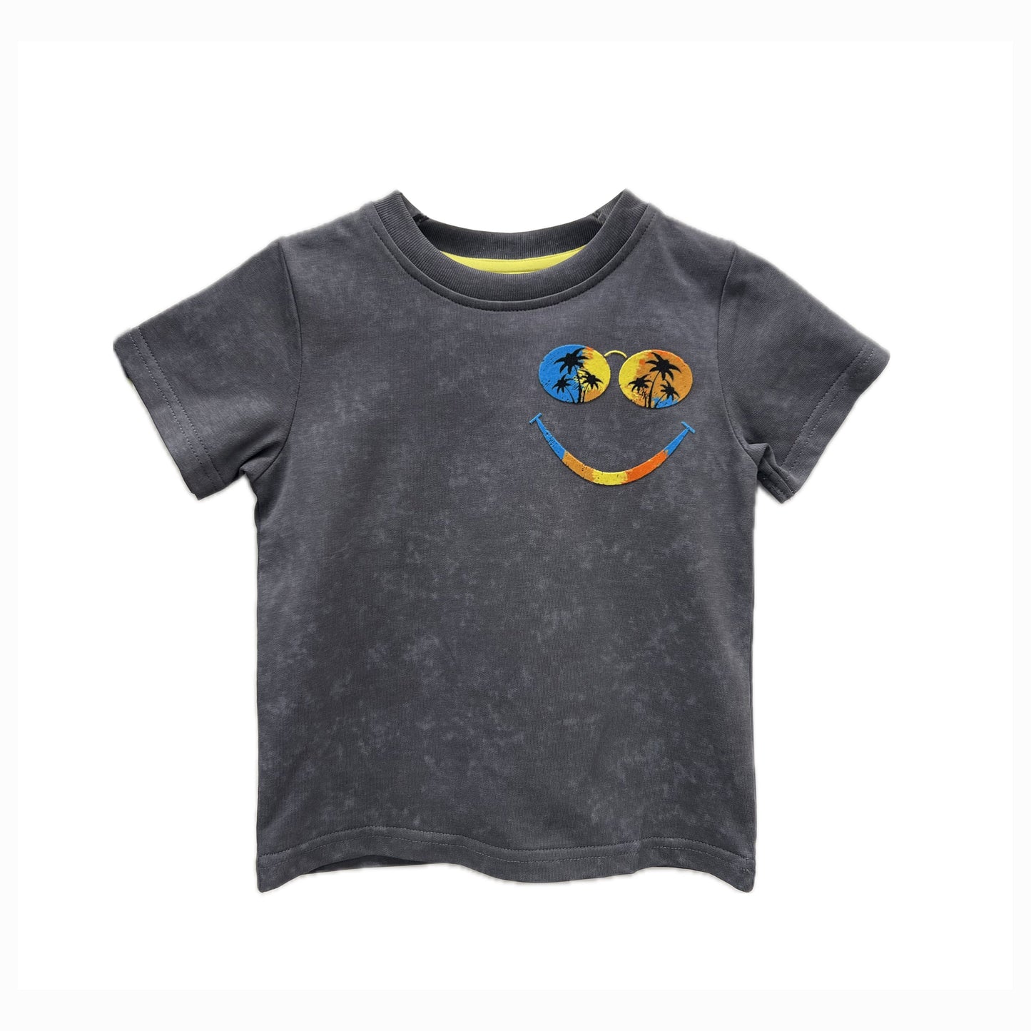 Boys Tropical Smiley Face T-Shirt – Palm Tree Sunset Tee