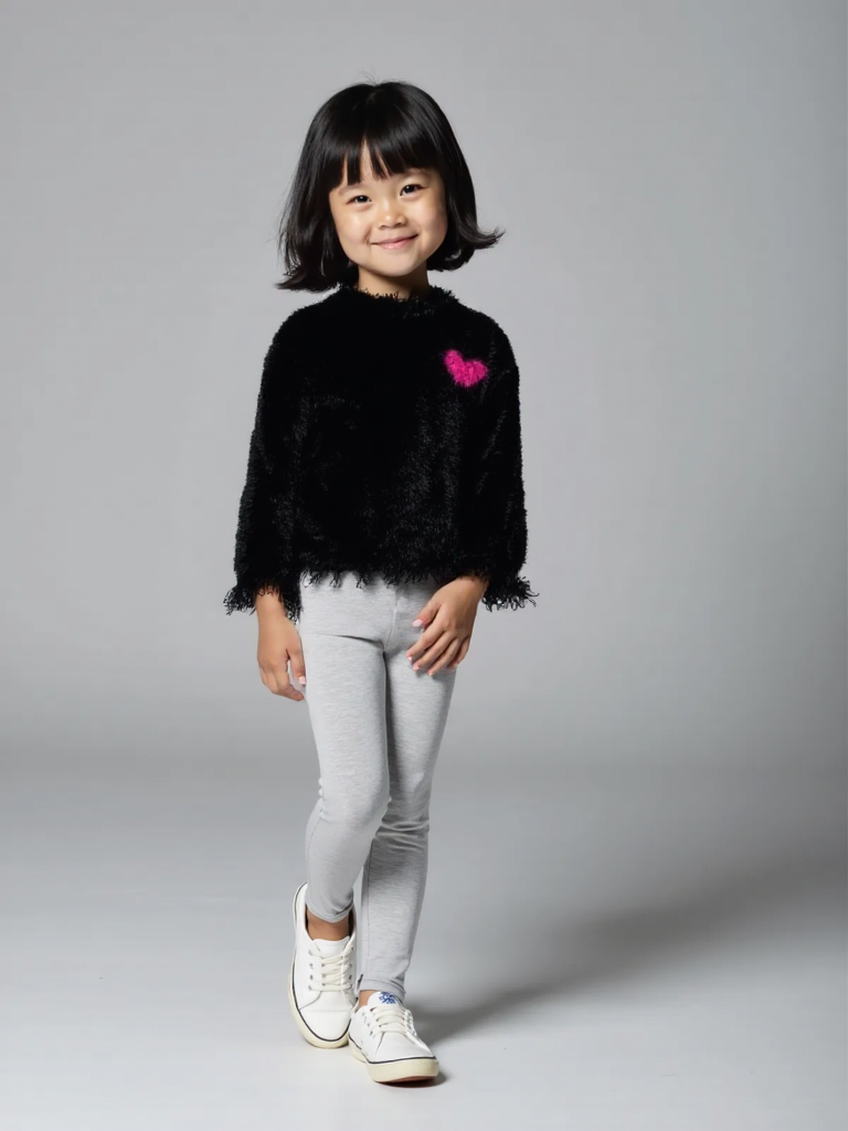 Girls' Black Eyelash Knit Sweater with Pink Heart | Cozy & Trendy