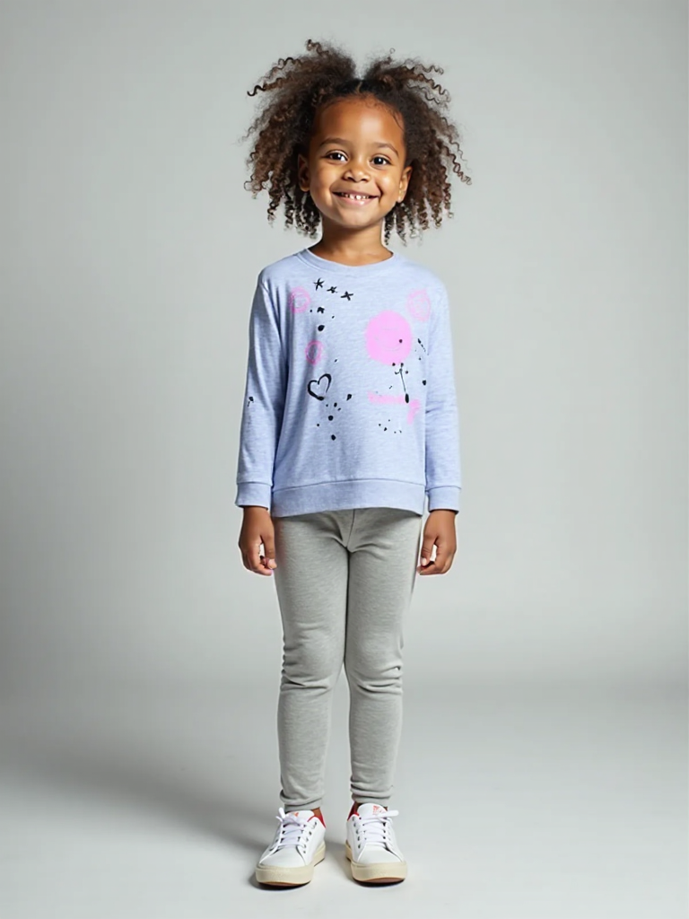 Girls' Grey French Terry Sweatshirt with Pink Smiley Face & Heart