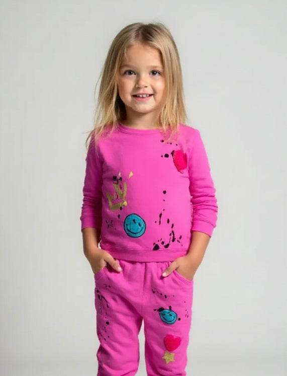 Girls' Hot Pink Smiley Face Hoodie Jogger Set