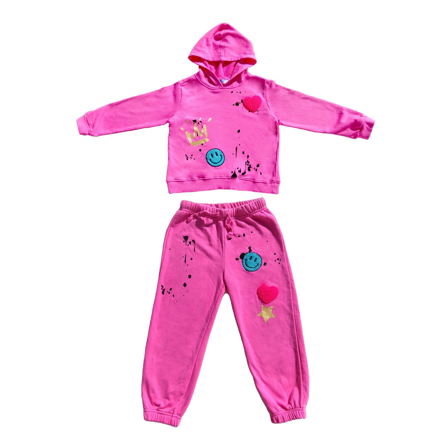Girls' Hot Pink Smiley Face Hoodie Jogger Set