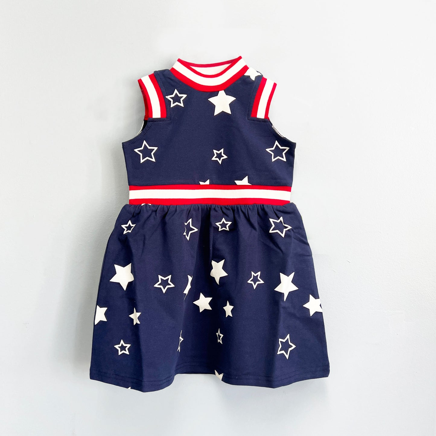 Girls Navy Sleeveless Dress with Star Print  Patriotic Summer Outfit