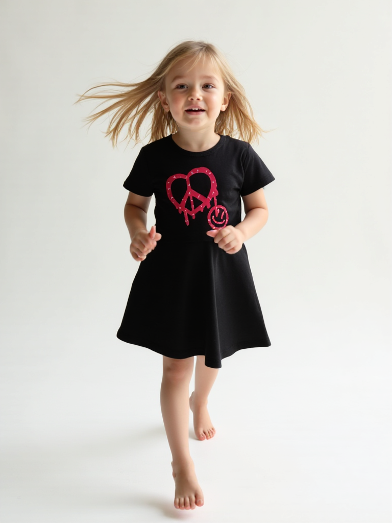 Girl Summer Dress Pink Rhinestone Heart Smiley Face