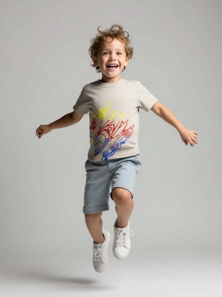 Boys Grey Car Print Short Sleeve Tee  Ages 2–7  Soft Cotton Street Style