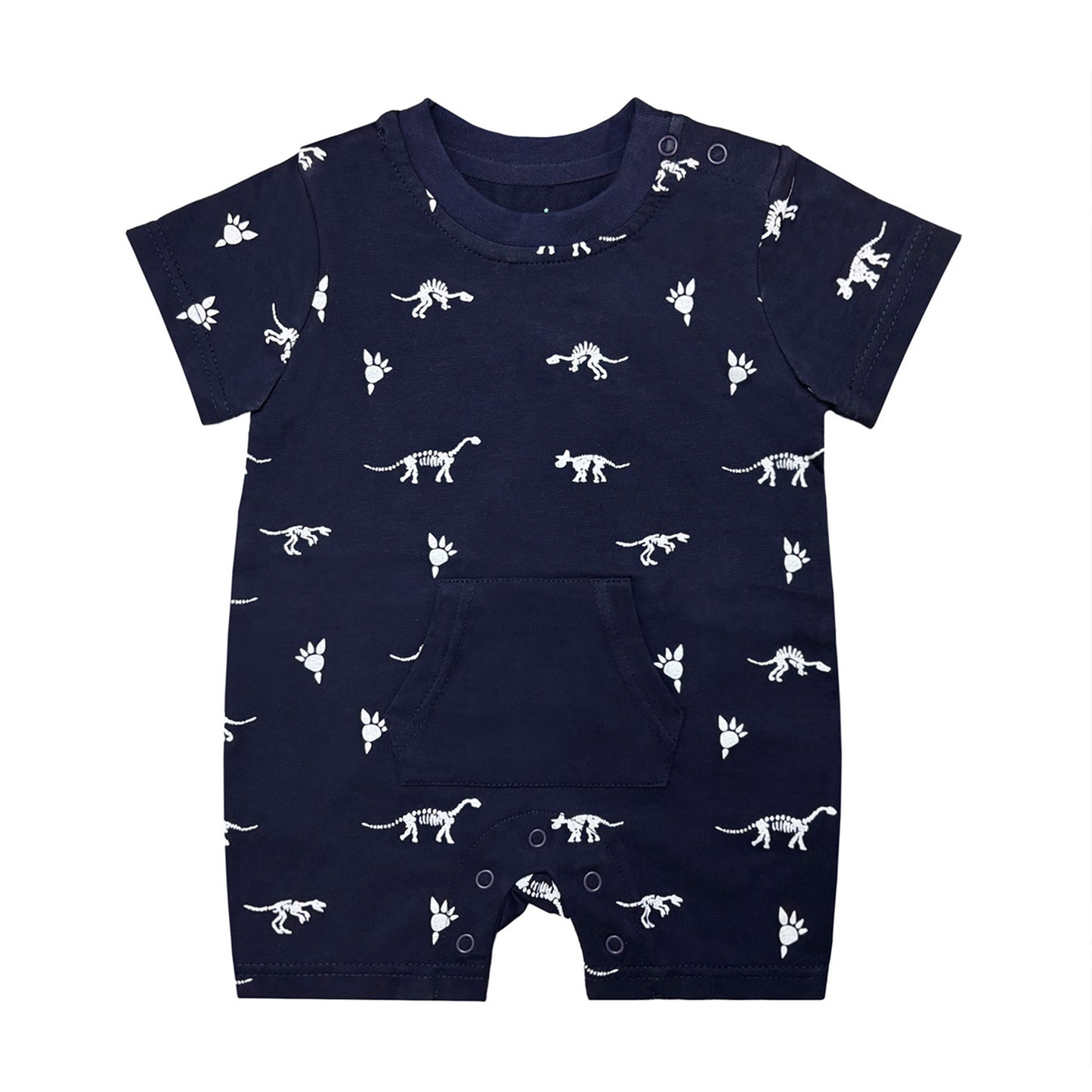 
                  
                    Infant Navy Dinosaur Fossil Print Short Sleeve Romper, Baby Dinosaur Skeleton One-Piece, Comfortable Cotton Baby Crawler Outfit, Newborn & Baby Casual Dinosaur Romper
                  
                