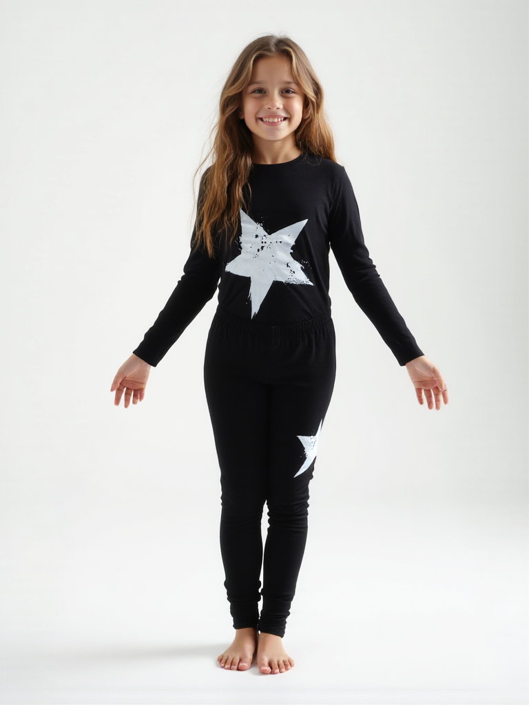 Black Star Kids Outfit Set - Long Sleeve Top and Pants for Fall & Winter
