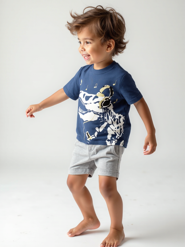 Blue Dinosaur Headphones Tee for Boys  Ages 2–7  Music & Style