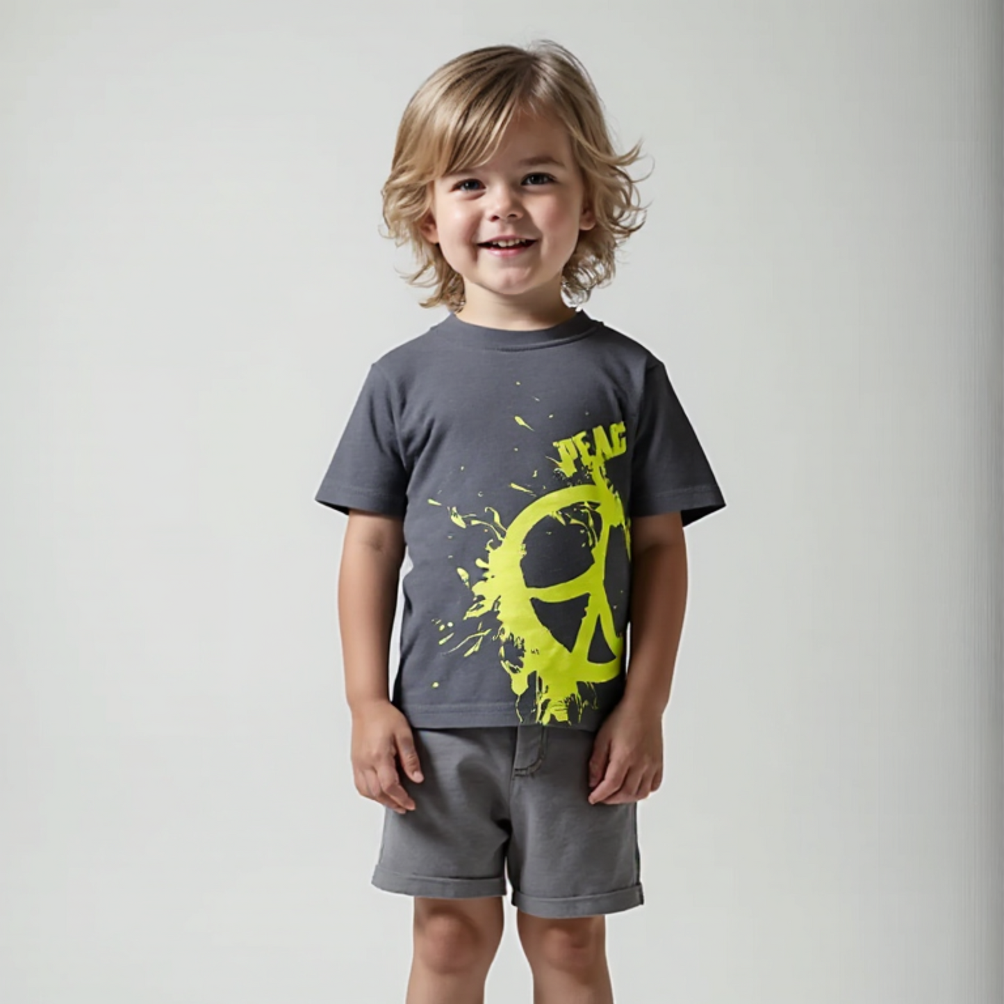 Acid wash boys tee with splash peace graphic â€“ summer kidswear