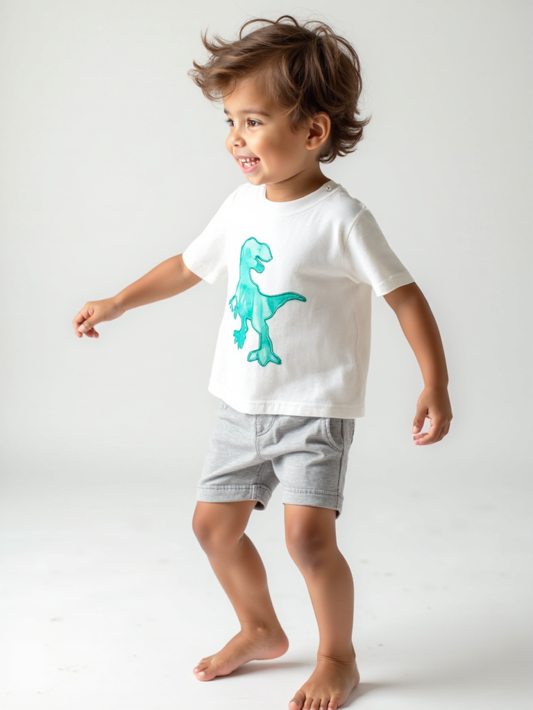 Boys White Dino 3D Patch Tee  Short Sleeve Cotton  Ages 3/6M–6Y