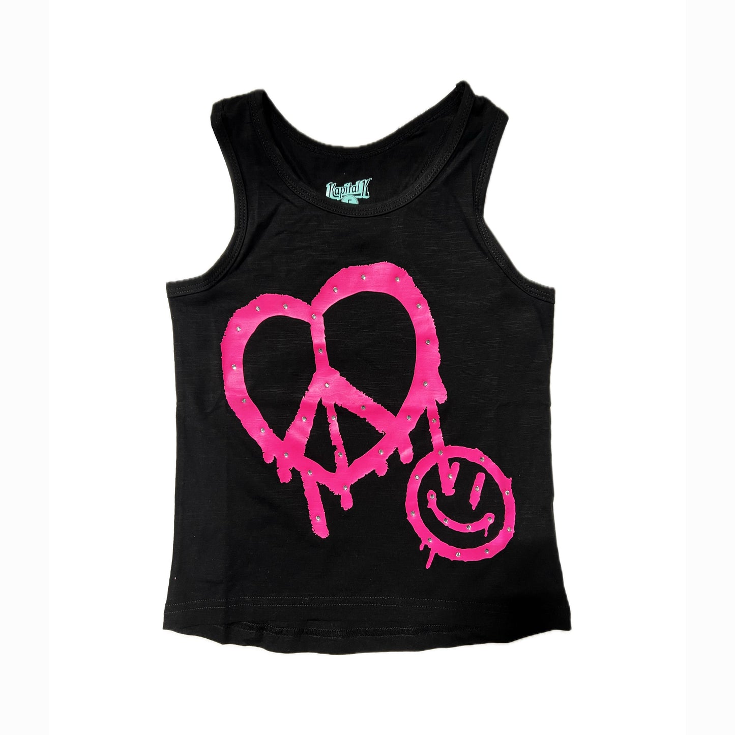 Girl Pink Summer Rhinestone Heart Smiley Face tank