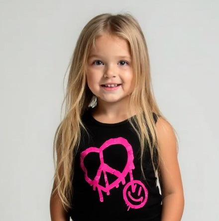 Girls’ Black Summer Rhinestone Heart Smiley Tank