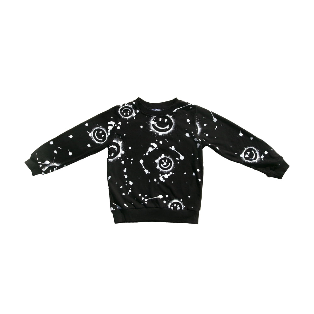 Girl Smiley Face Splash Sweater Black