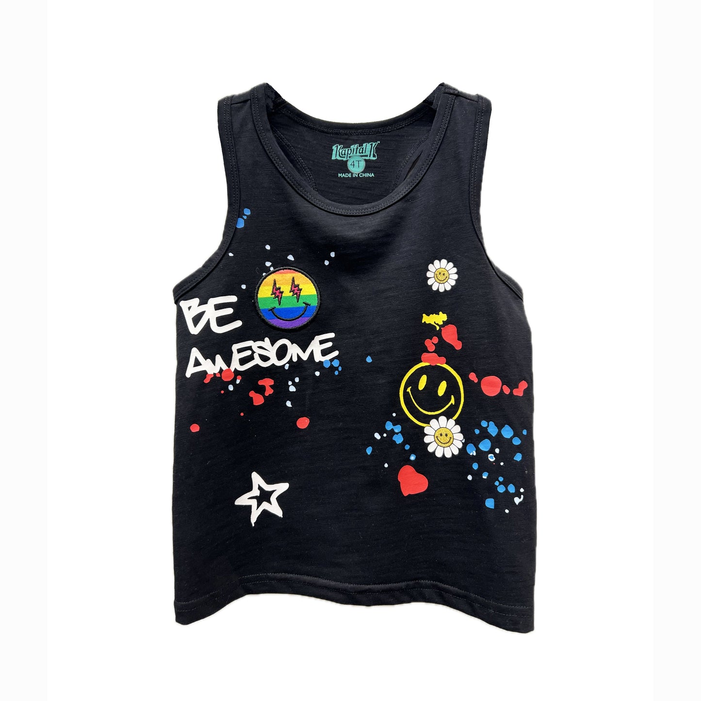 Girl Summer Tank – Smiley Face, Sunflower & Splash Dot Print Top