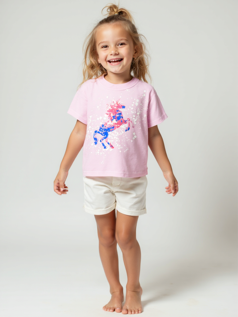 Girls’ Purple Short Sleeve Unicorn T-Shirt – Magical Splatter Print Tee