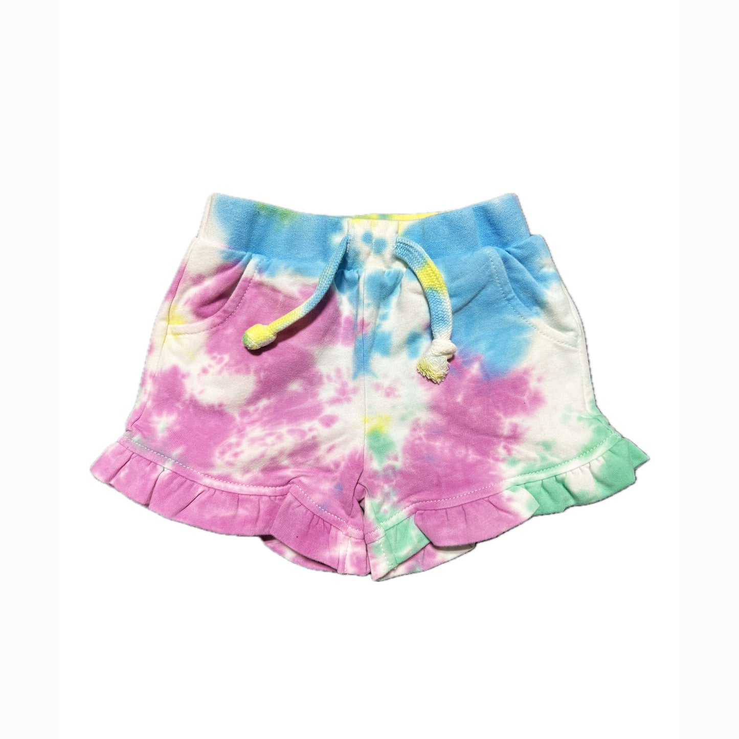 Girls' Rainbow Tie-Dye Ruffle Shorts – Soft Summer Cotton Shorts
