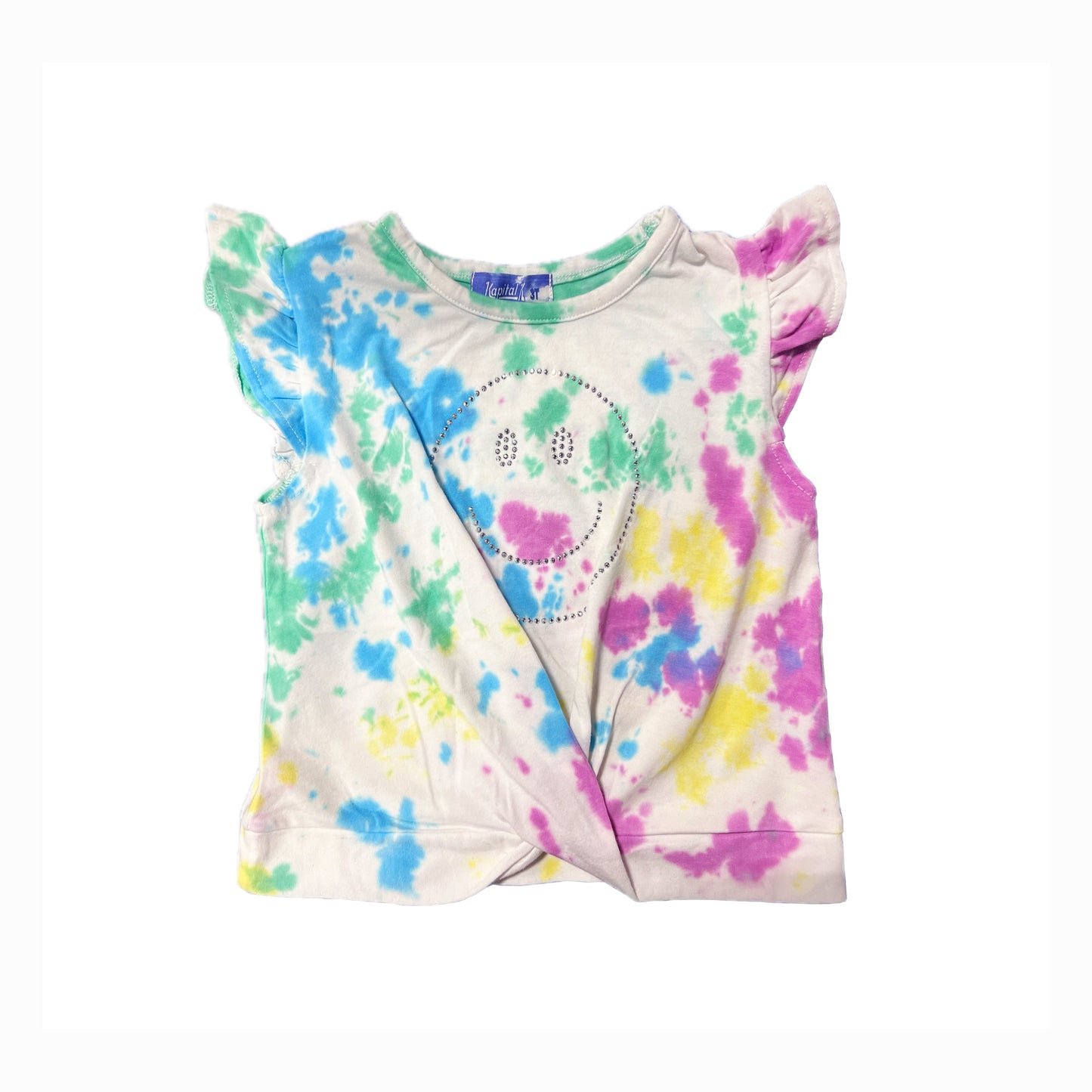 Girls' Rainbow Tie-Dye Tank Top – Rhinestone Smiley Face