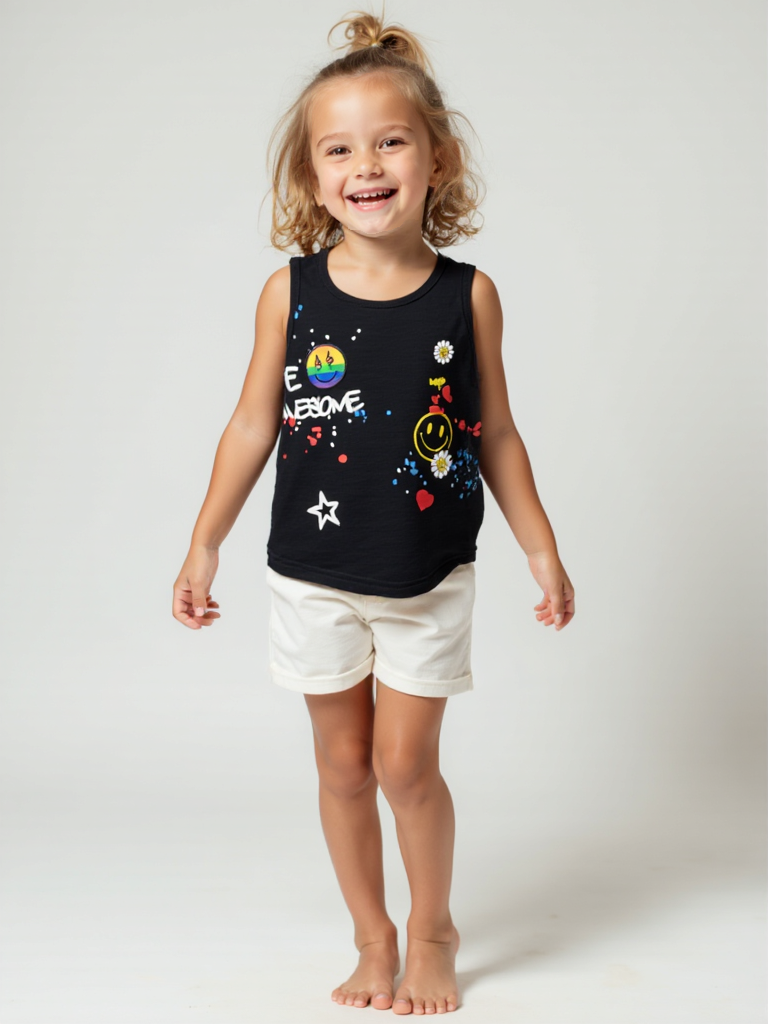 Girls' Summer Tank – Smiley Face, Sunflower & Splash Dot Print Top