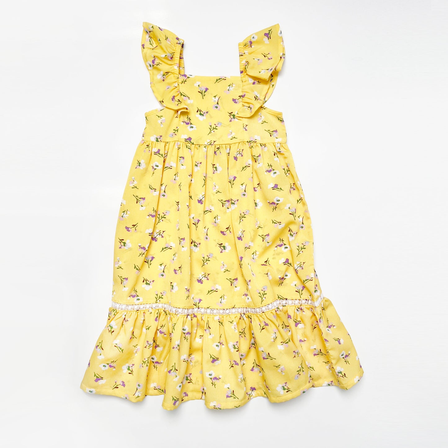 Floral Print Yellow Smocked Ruffle Dress For Baby Girl