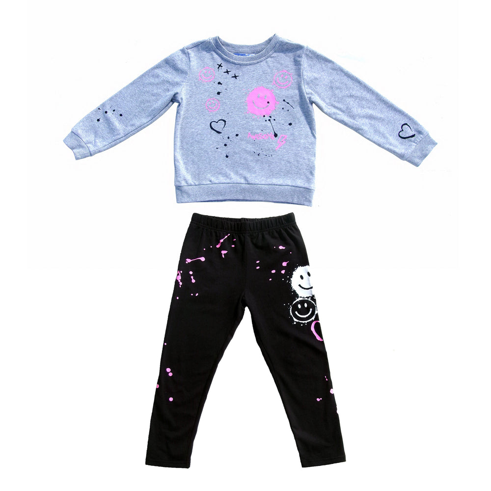 Grey & Black Smiley Face Kids' Jogger Set