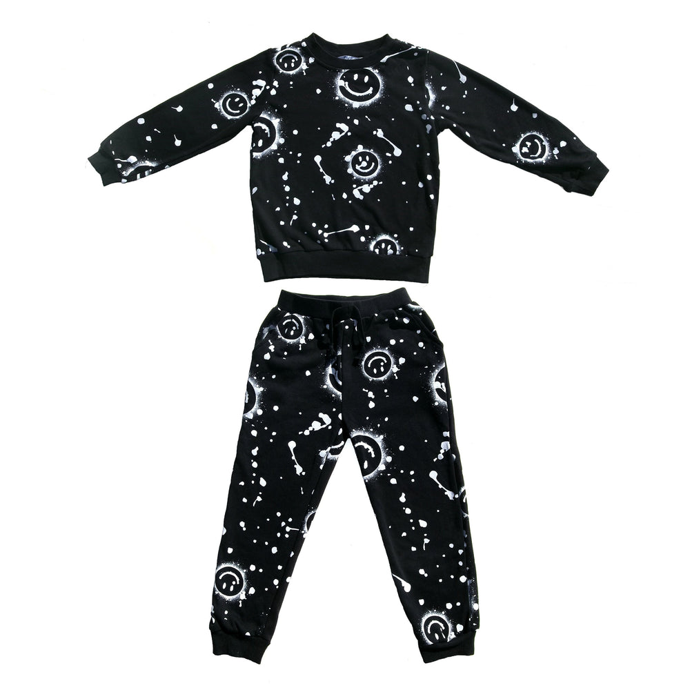 Black Smiley Face Boys' Jogger Set