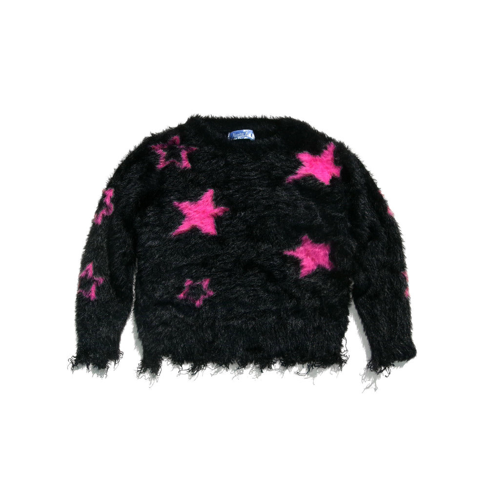 Girls' Black Eyelash Knit Sweater with Pink Stars