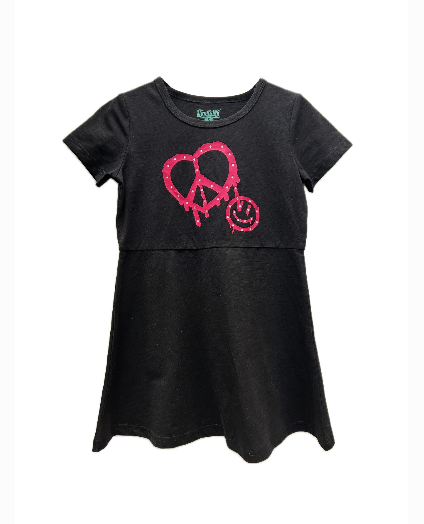 Girl Summer Dress Pink Rhinestone Heart Smiley Face 