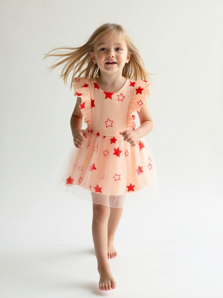 Pink Star Ruffle Dress for Girls  Age 2–6  Soft & Stylish