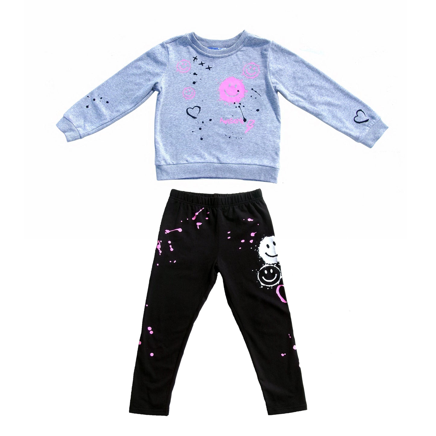 fall Grey & Black girls' Smiley Face Jogger Set