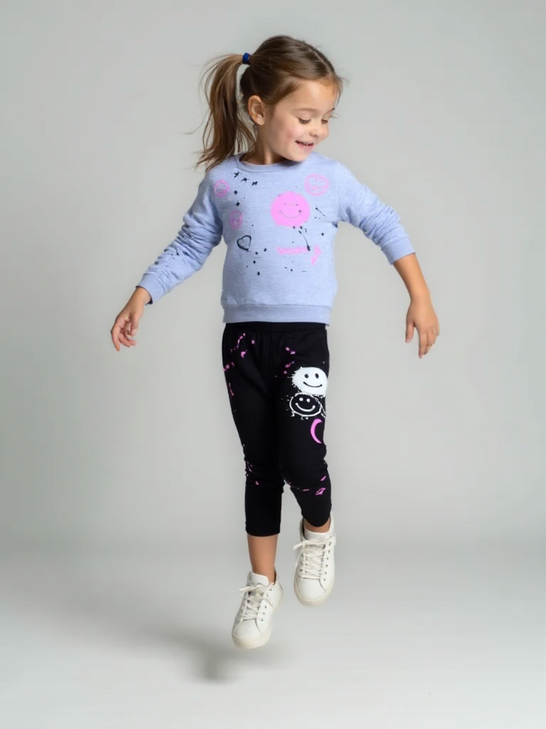 fall Grey & Black girls' Smiley Face Jogger Set