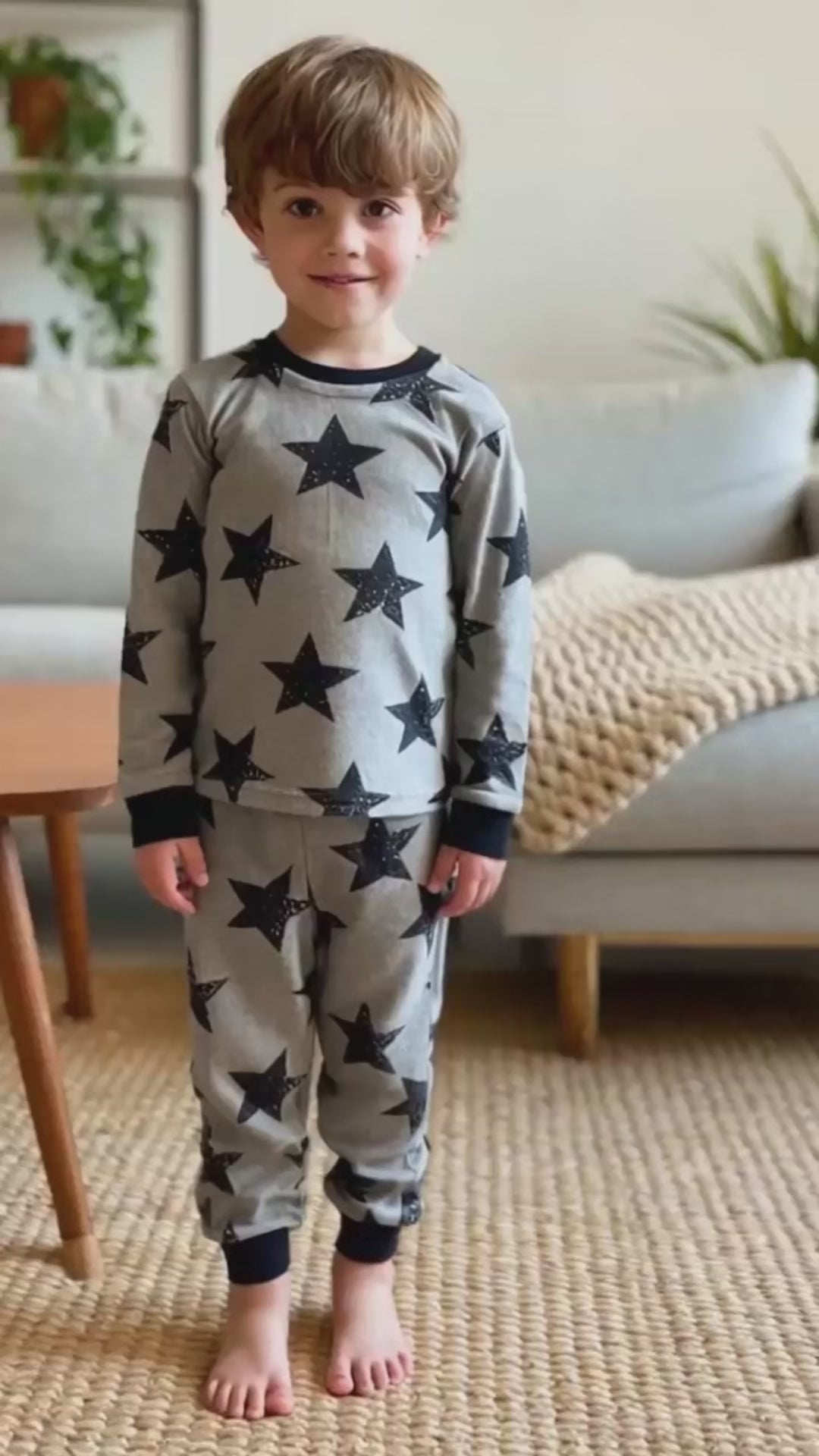 Kapital K Boys 6/9m-7 Heather Grey Black Star Print Loungewear Set, Long Sleeve Top & Jogger Pants, Toddler & Little Boy Pajama Set