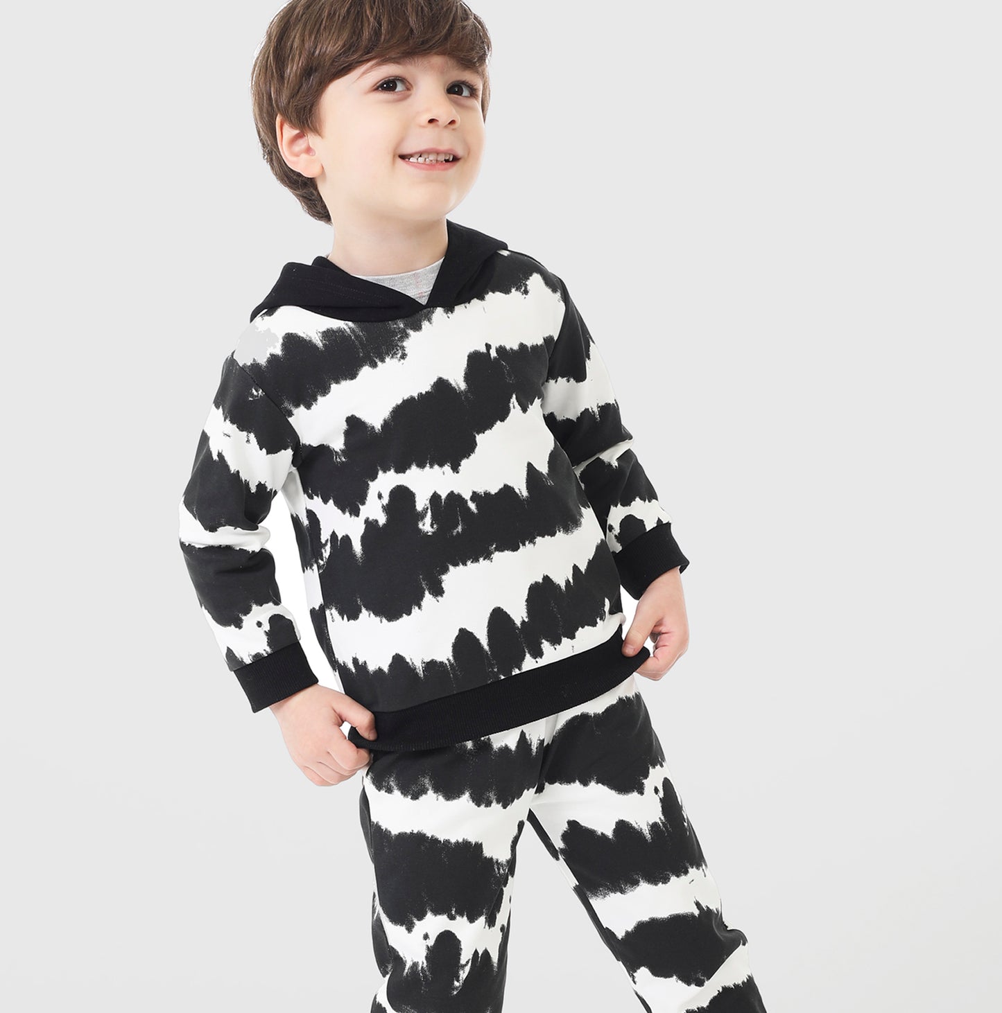 
                  
                    Black and White Tie-Dyed Kids French Terry Hoodie
                  
                