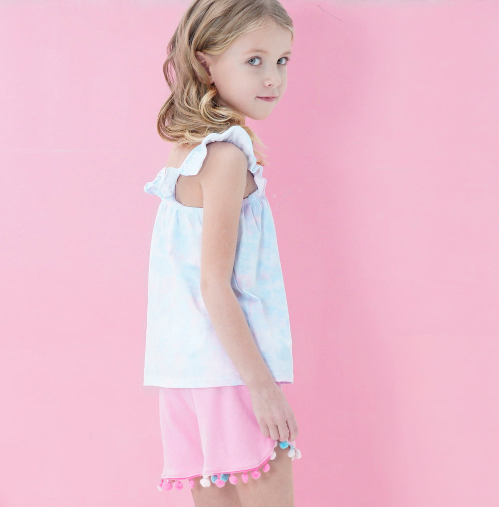 Premium Cotton Pink And Blue Tank And Short Combo