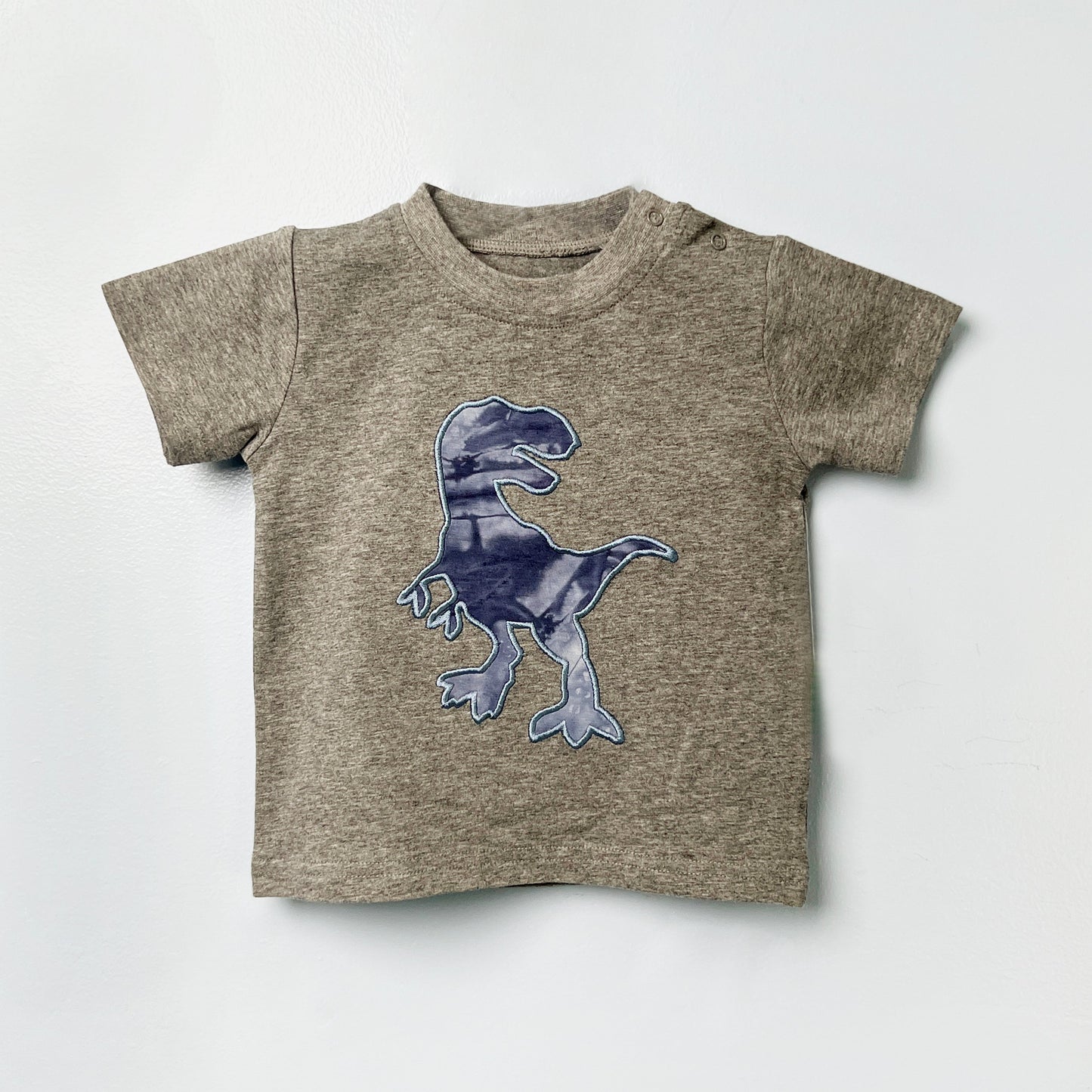 Grey Boys Dino Tee with 3D Patch  Cotton Short Sleeve  3/6M–6Y
