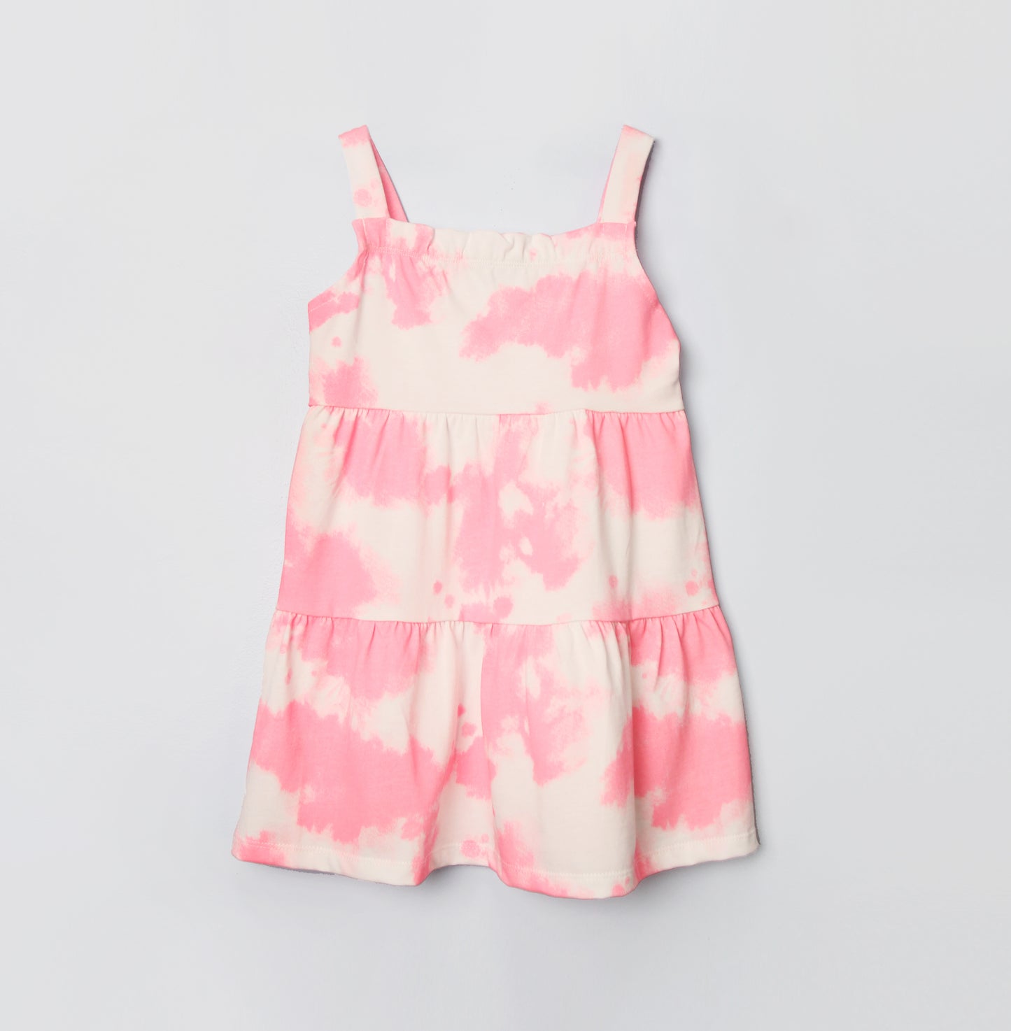 Girl's Pink And White Tiered Ruffle Dress