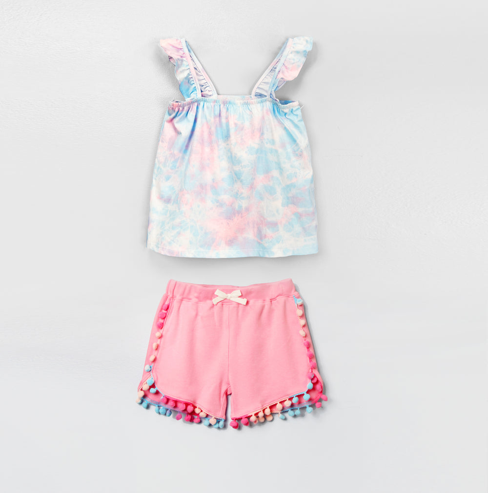 Premium Cotton Pink And Blue Tank And Short Combo