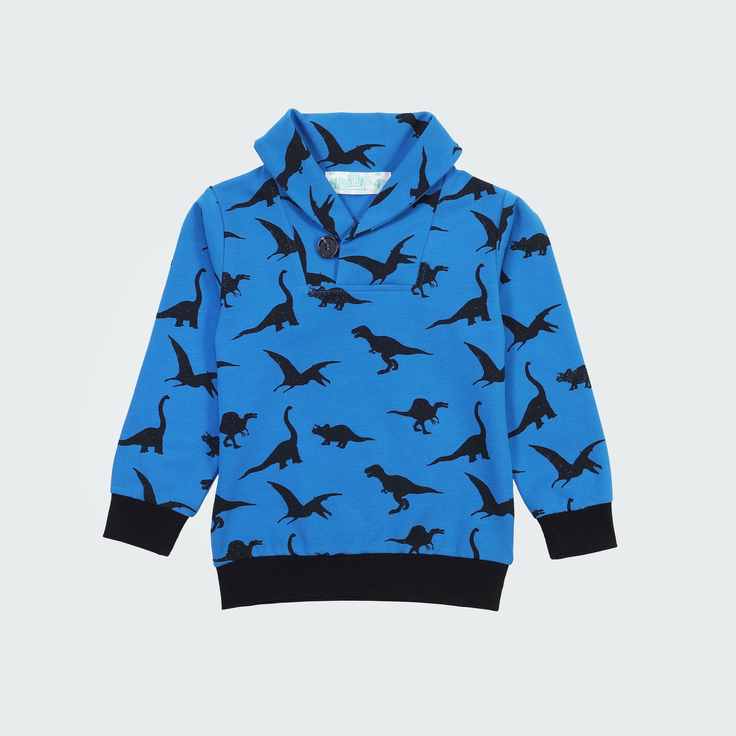 
                  
                    Cheerful Boys Dino Print Shawl Collar Sweater
                  
                